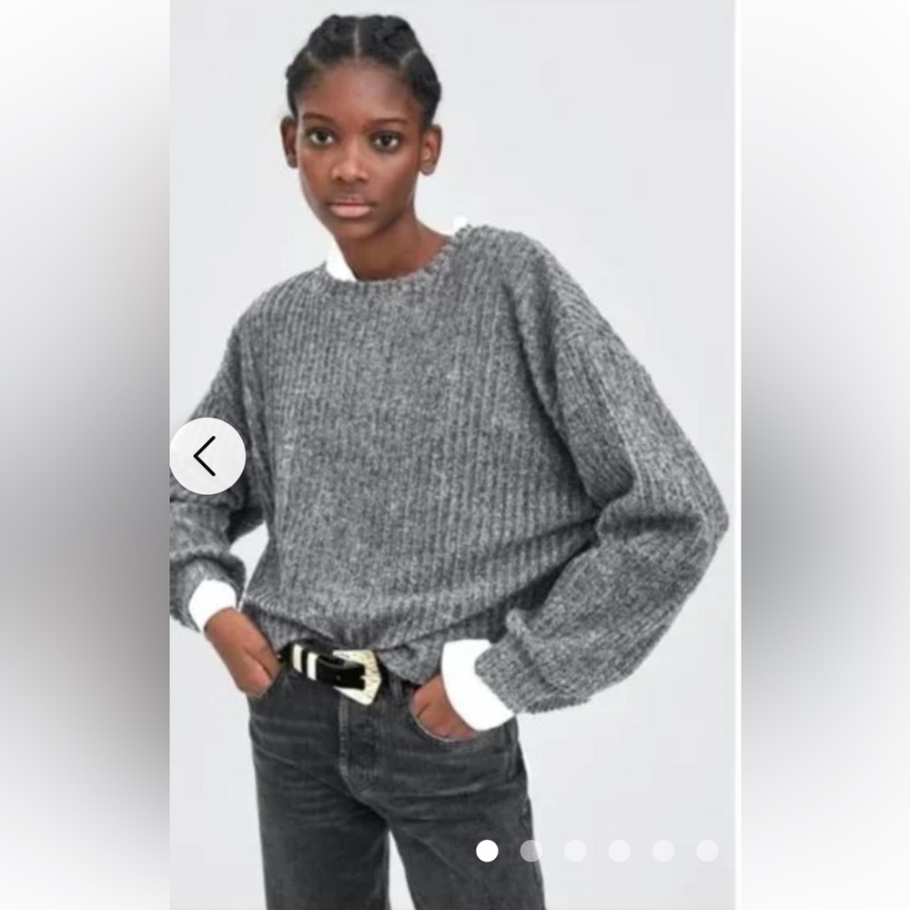 Zara Trafaluc Boxy Oversized Ribbed Knit Sweater in  Marled Grey size S
